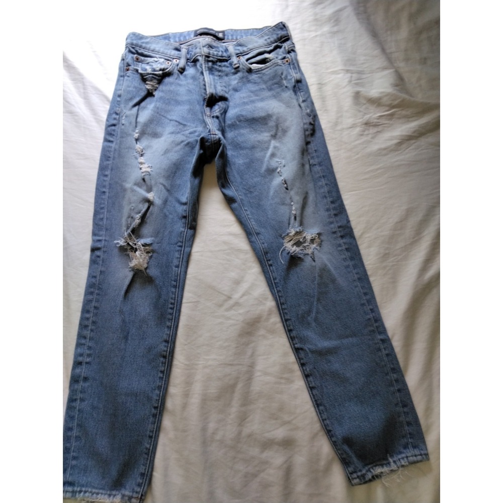 Abercrombie & Fitch Relaxed Taper Denim Jeans 34x32 Light Wash Distressed Blue